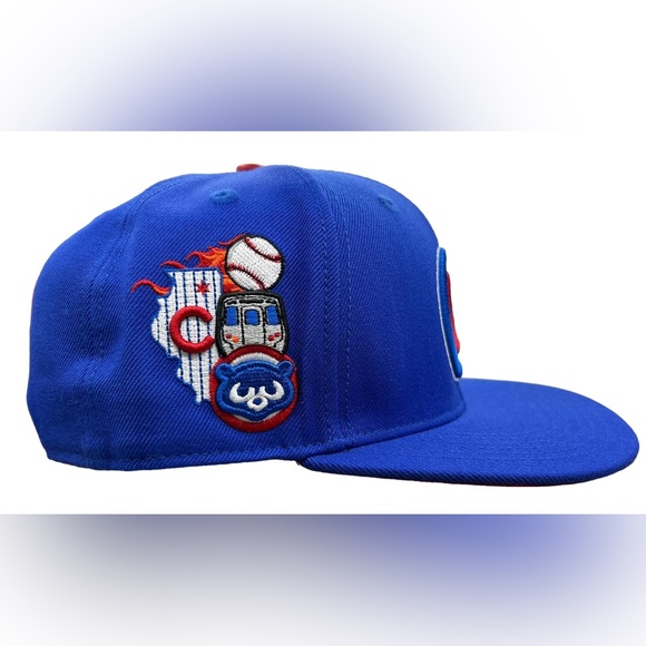 NEW Chicago Cubs PRO STANDARD SnapBack Hat Side Spellout Logo Blue Baseball Cap - Picture 3 of 11